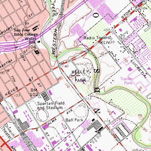 Topographic Map of Kelley Park, CA