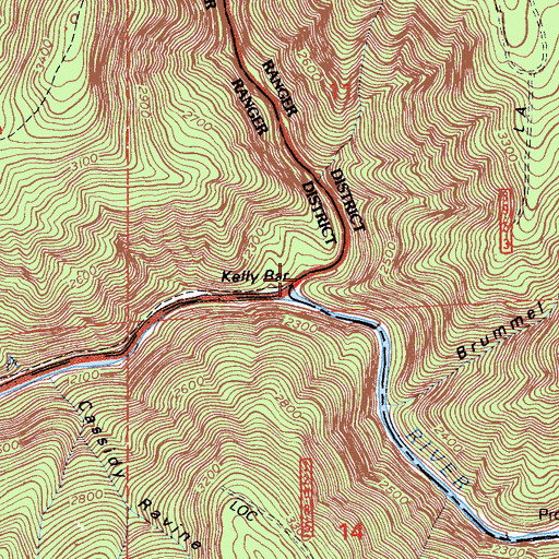 Topographic Map of Kelly Bar, CA