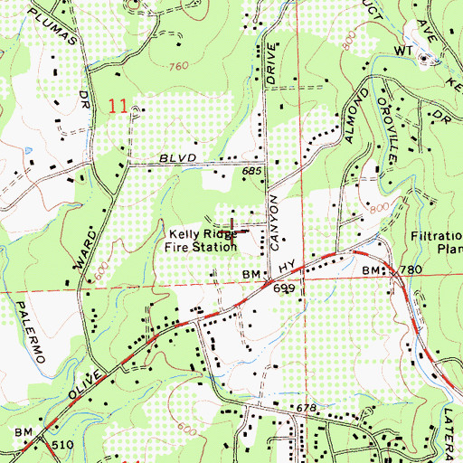 Topographic Map of Kelly Ridge Fire Station, CA