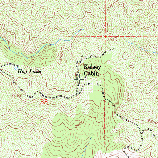 Topographic Map of Kelsey Cabin, CA