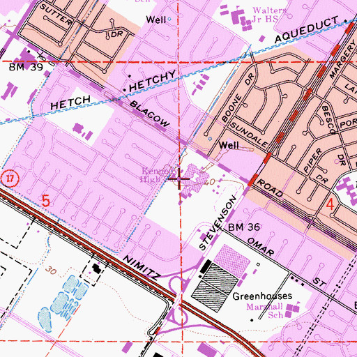 Topographic Map of John F Kennedy High School, CA