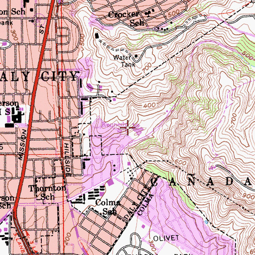 Topographic Map of John F Kennedy Elementary School, CA