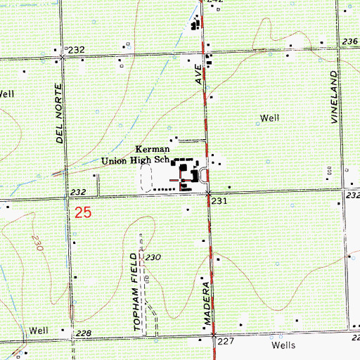 Topographic Map of Kerman Union High School, CA