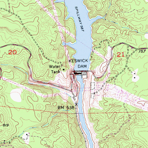 Topographic Map of Keswick Dam, CA