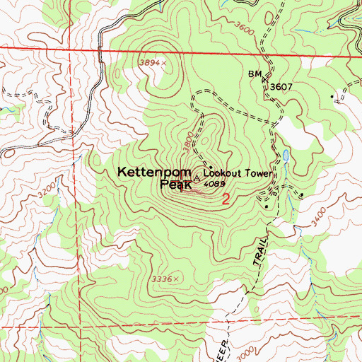 Topographic Map of Kettenpom Peak, CA