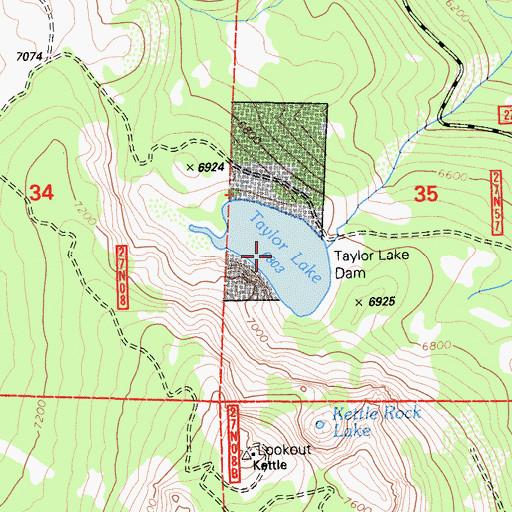Topographic Map of Kettle Rock Lake, CA