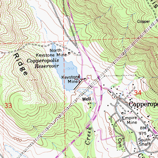 Topographic Map of Keystone Mine, CA