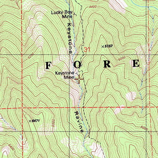 Topographic Map of Keystone Mine, CA