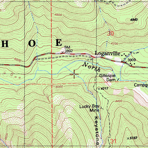 Topographic Map of Keystone Ravine, CA