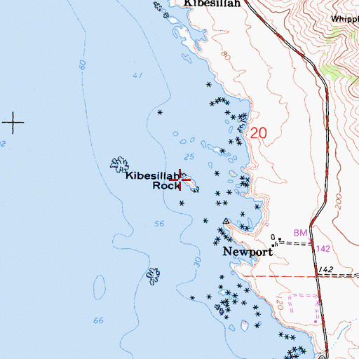Topographic Map of Kibesillah Rock, CA