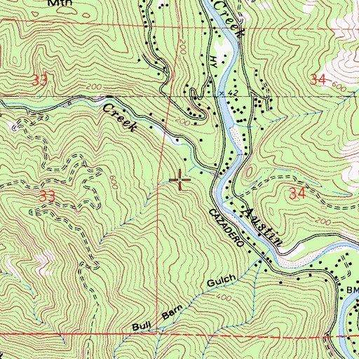 Topographic Map of Kidd Creek, CA