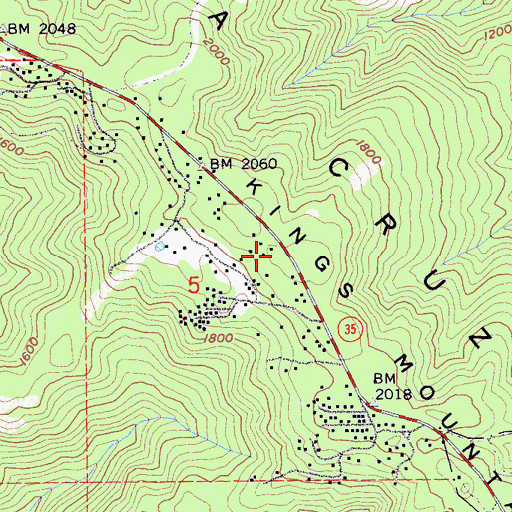 Topographic Map of Kings Mountain, CA