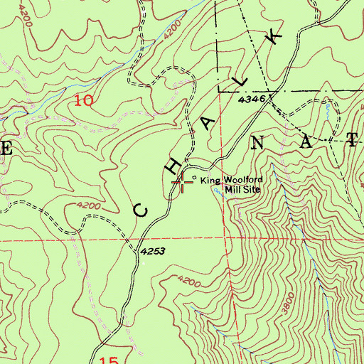 Topographic Map of King Woolford Mill Site, CA