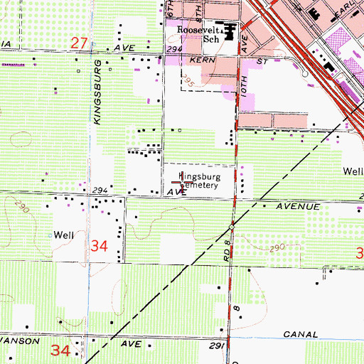 Topographic Map of Kingsburg Cemetery, CA