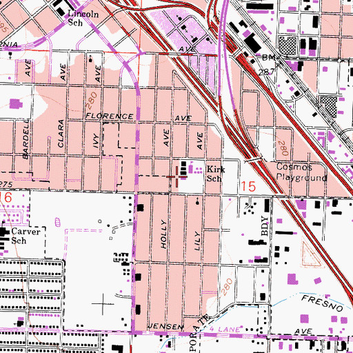 Topographic Map of Kirk Elementary School, CA