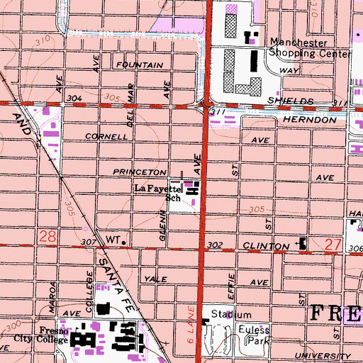 Topographic Map of La Fayette School, CA