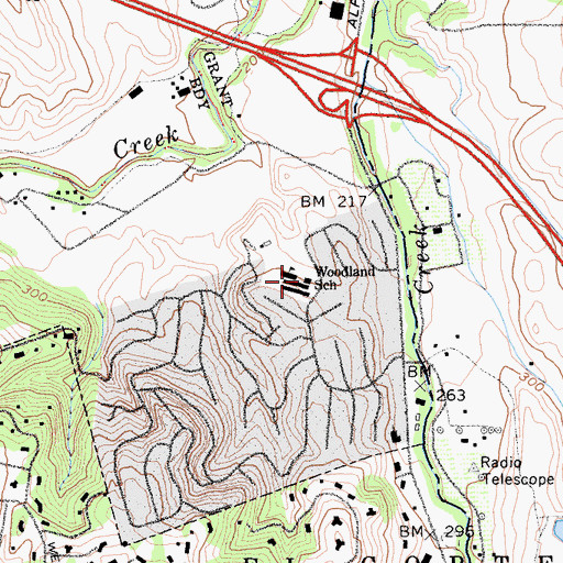 Topographic Map of Woodland School, CA