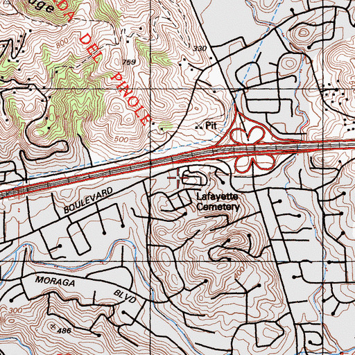 Topographic Map of Alamo - Lafayette Cemetery, CA