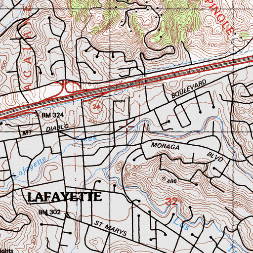 Topographic Map of Lafayette Creek, CA
