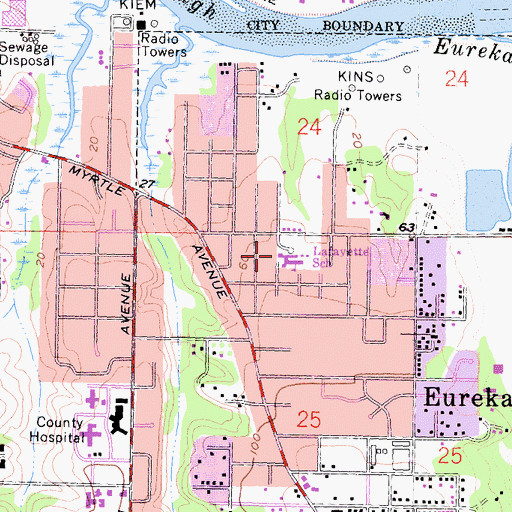 Topographic Map of Lafayette Elementary School, CA