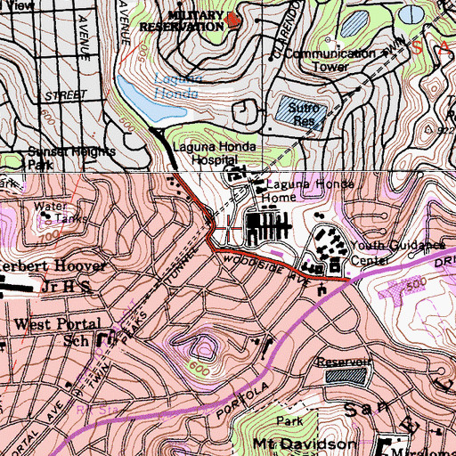 Topographic Map of Laguna Honda Hospital and Rehabilitation Center, CA