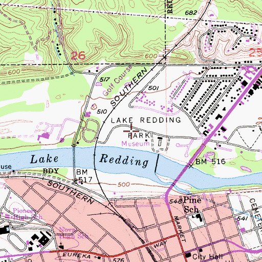 Topographic Map of Lake Redding Park, CA