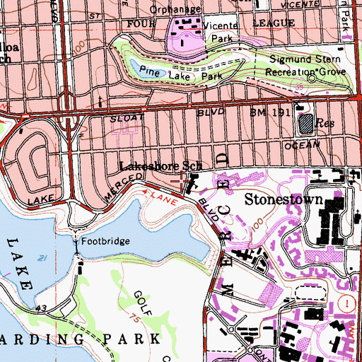 Topographic Map of Lakeshore Alternative Elementary School, CA