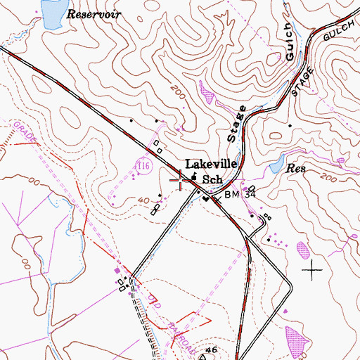 Topographic Map of Lakeville School, CA