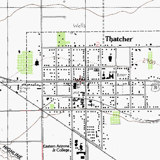 Topographic Map of Thatcher City Hall, AZ
