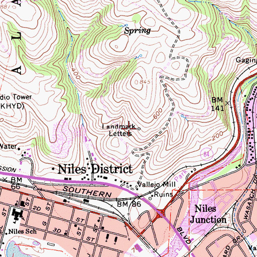 Topographic Map of Landmark Letters, CA