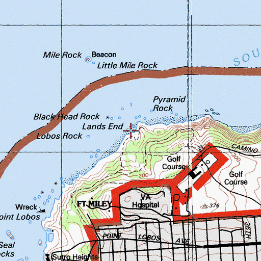 Topographic Map of Lands End, CA