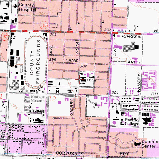 Topographic Map of Lane Elementary School, CA