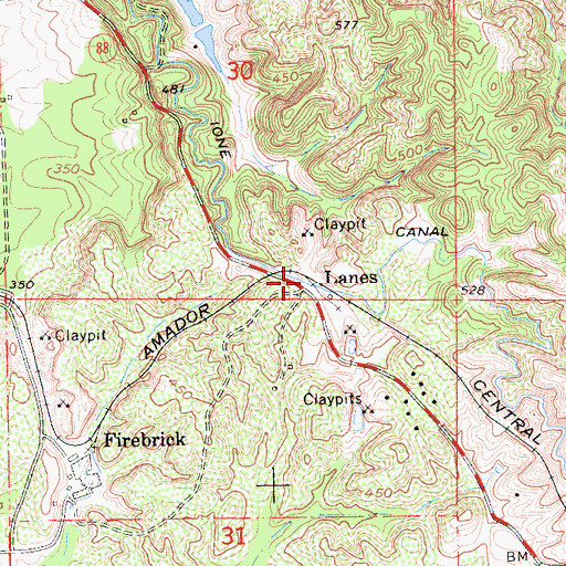 Topographic Map of Lanes, CA