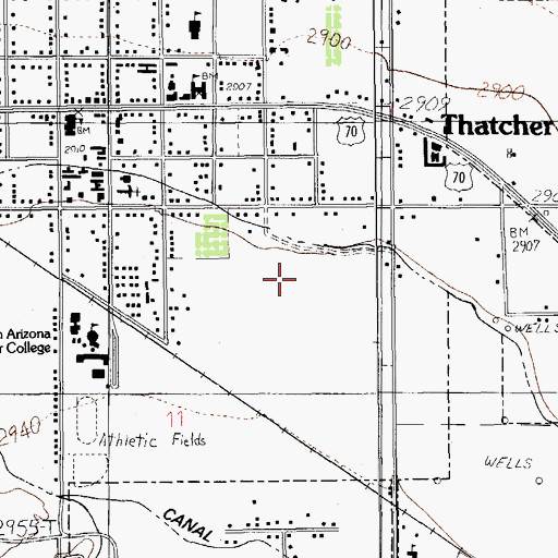 Topographic Map of Thatcher High School, AZ