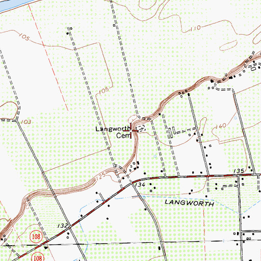 Topographic Map of Langworth Cemetery, CA