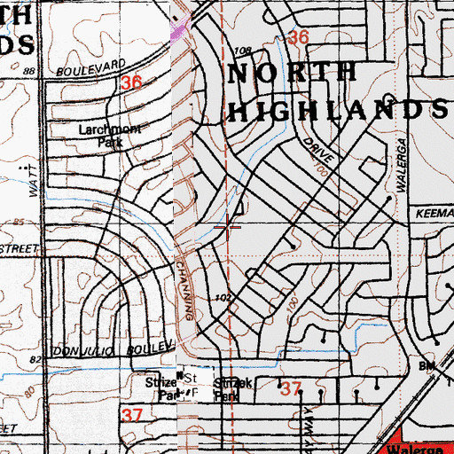 Topographic Map of Larchmont Elementary School, CA
