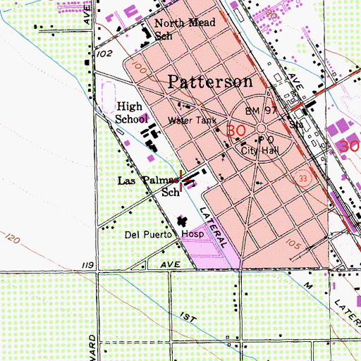 Topographic Map of Las Palmas Elementary School, CA
