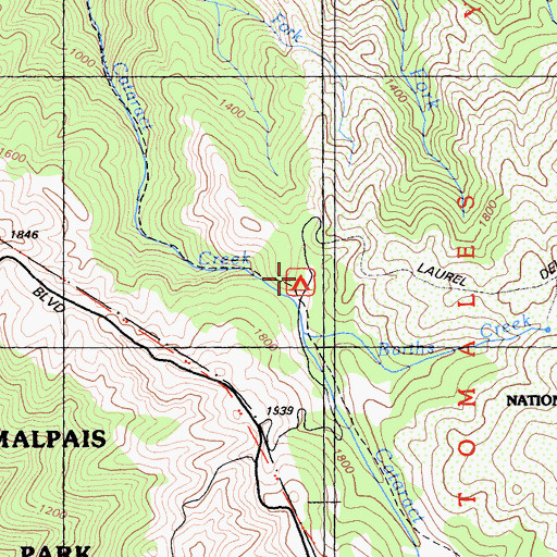 Topographic Map of Laurel Dell Campground, CA
