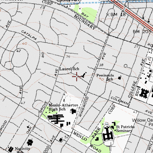 Topographic Map of Laurel Elementary School, CA