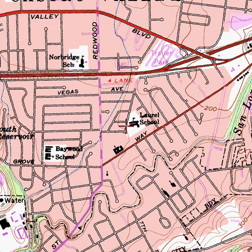 Topographic Map of Laurel School, CA