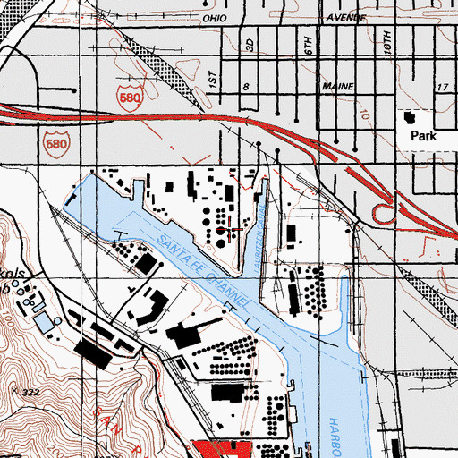 Topographic Map of Lauritzen Canal, CA