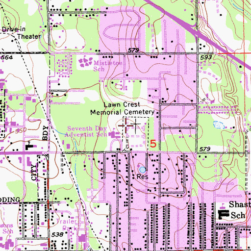 Topographic Map of Lawncrest Memorial Park, CA