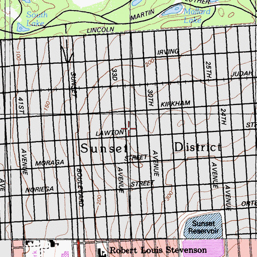 Topographic Map of Lawton Alternative Elementary School, CA