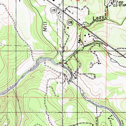 Topographic Map of Lazy Creek, CA