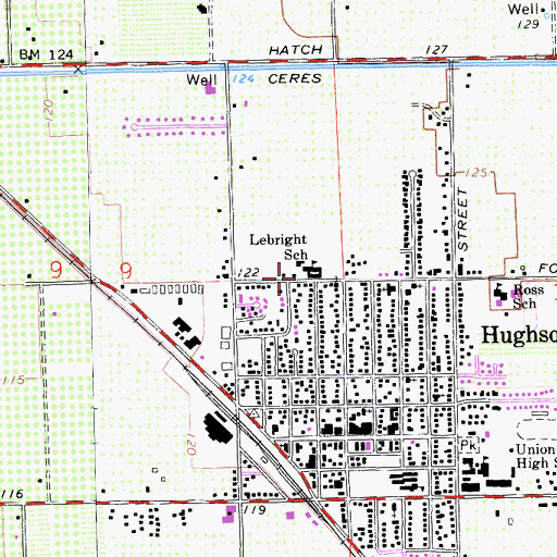 Topographic Map of Lebright School, CA