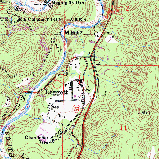 Topographic Map of Leggett, CA