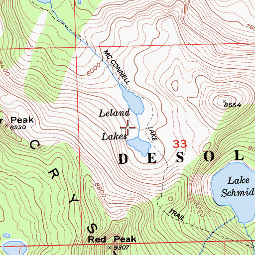 Topographic Map of Leland Lakes, CA