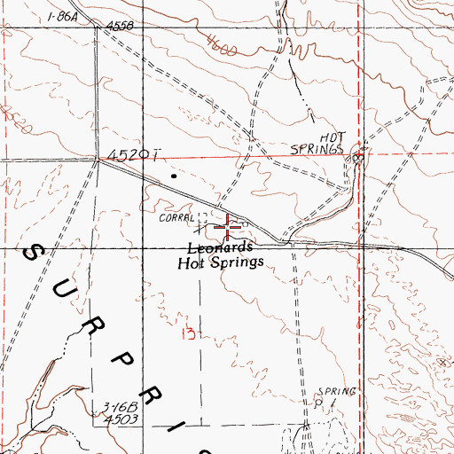 Topographic Map of Leonards Hot Springs, CA