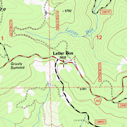Topographic Map of Letter Box, CA