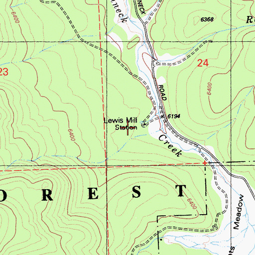 Topographic Map of Lewis Mill Station, CA